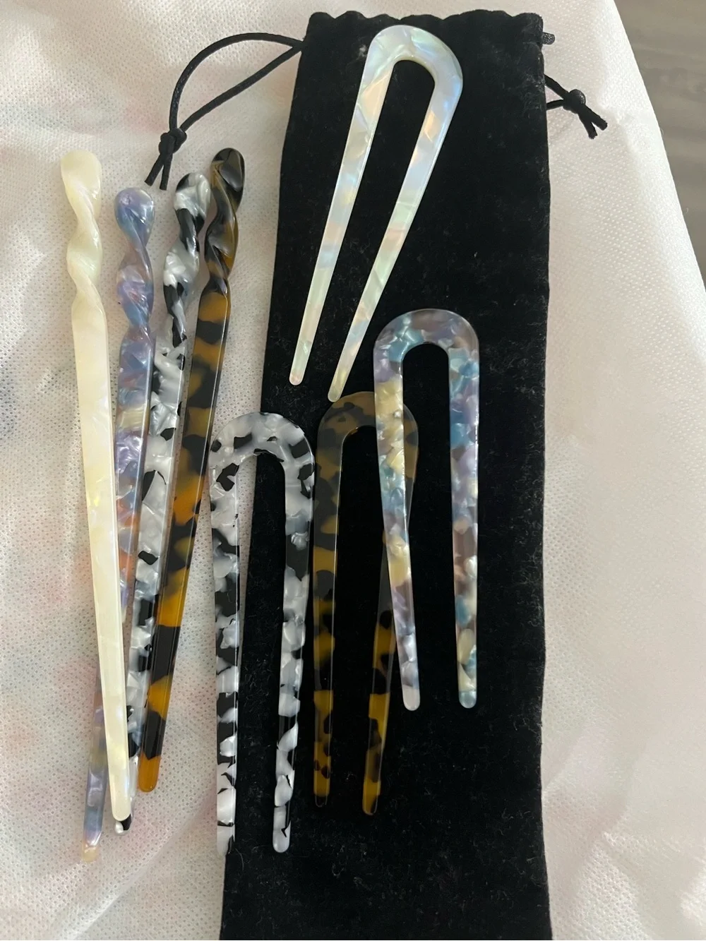 Women Multi-Color Resin Hair Forks - Set of 8
